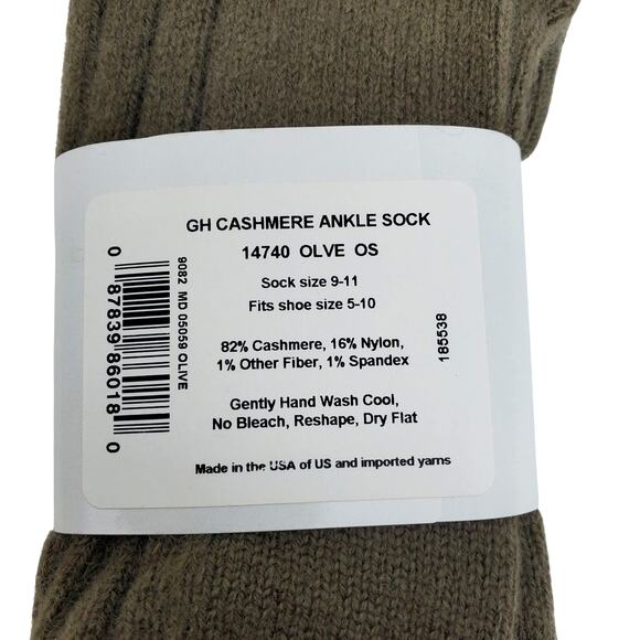 Soft Ribbed 82% Cashmere Ankle Socks Size 9-11 Warm Cozy Garnet Hill Olive Green - Picture 5 of 7